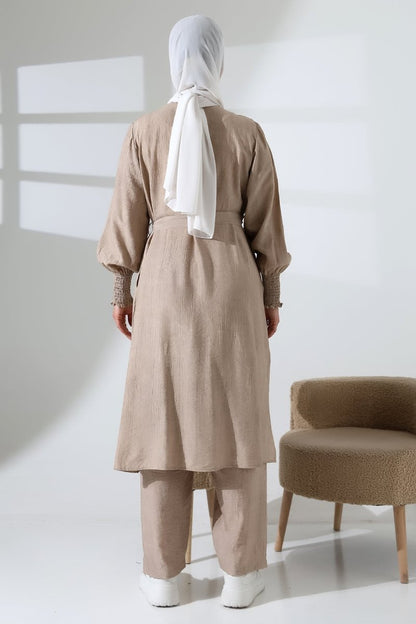 Women's Hidden Zipper, Side Slit, Gipeli Two-Piece Hijab Hajj/Umrah Outfit, Beige - ihvan