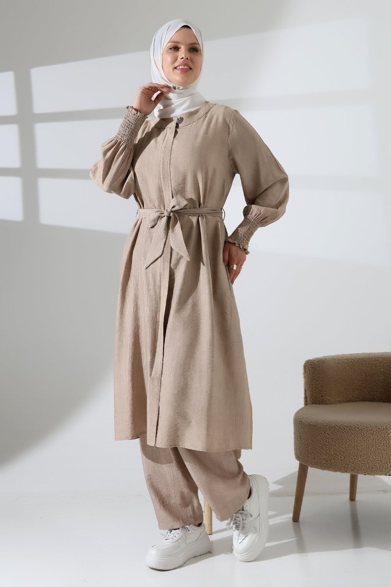 Women's Hidden Zipper, Side Slit, Gipeli Two-Piece Hijab Hajj/Umrah Outfit, Beige - ihvan