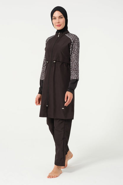 Women's Jumper Dress Detailed Quick-Drying Full-Covered Burkini 22165-25 Black - ihvan