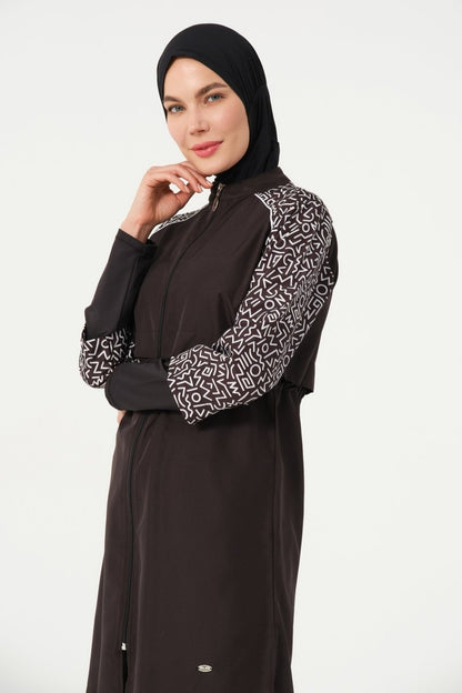 Women's Jumper Dress Detailed Quick-Drying Full-Covered Burkini 22165-25 Black - ihvan
