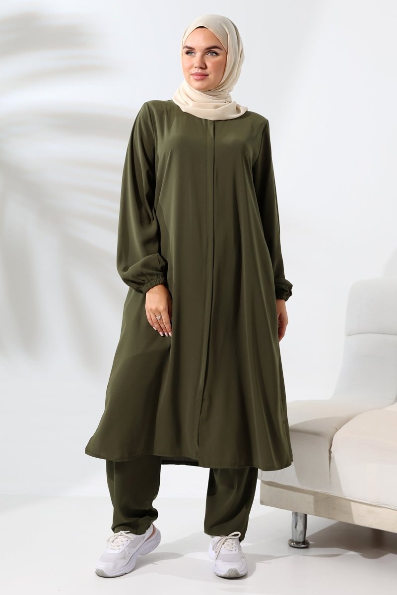 Women's Khaki Medina Silk Hajj and Umrah Hijab Two-Piece Set - ihvan