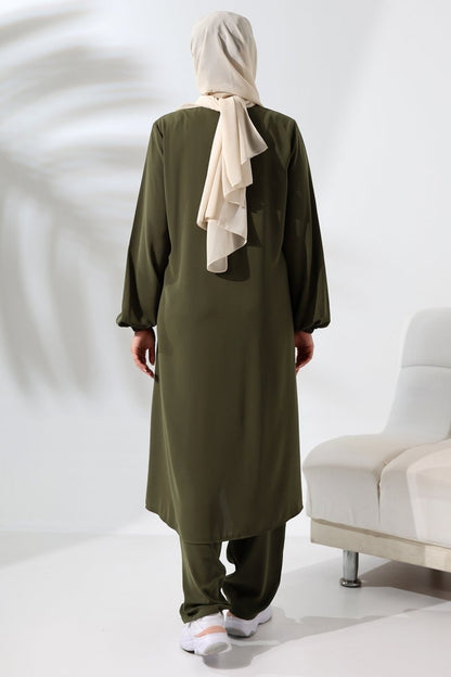 Women's Khaki Medina Silk Hajj and Umrah Hijab Two-Piece Set - ihvan