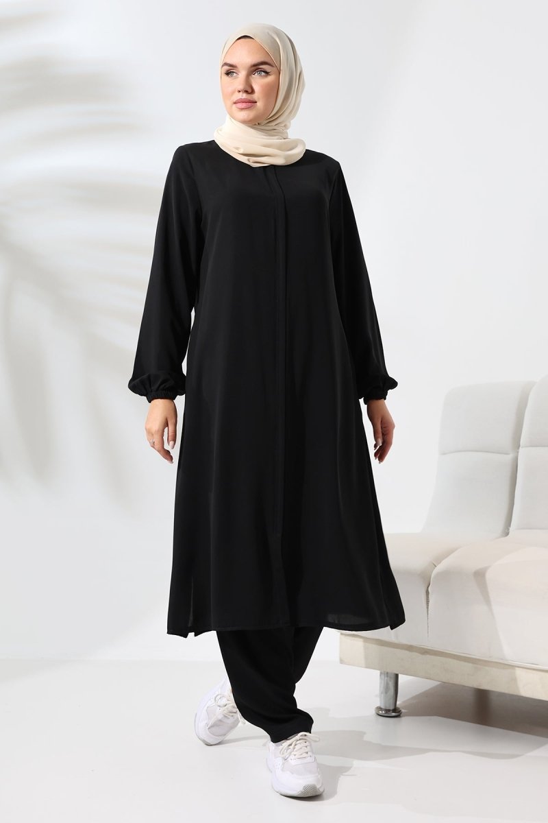 Women's Medina Silk Hajj and Umrah Hijab Two-Piece Set - Black - ihvan