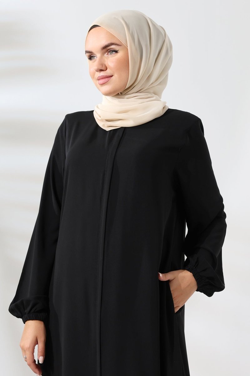 Women's Medina Silk Hajj and Umrah Hijab Two-Piece Set - Black - ihvan