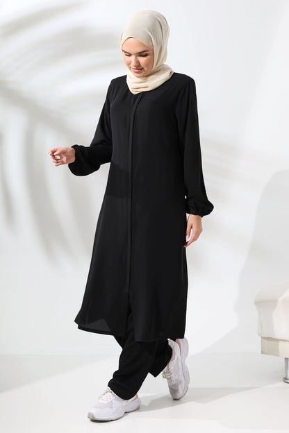 Women's Medina Silk Hajj and Umrah Hijab Two-Piece Set - Black - ihvan