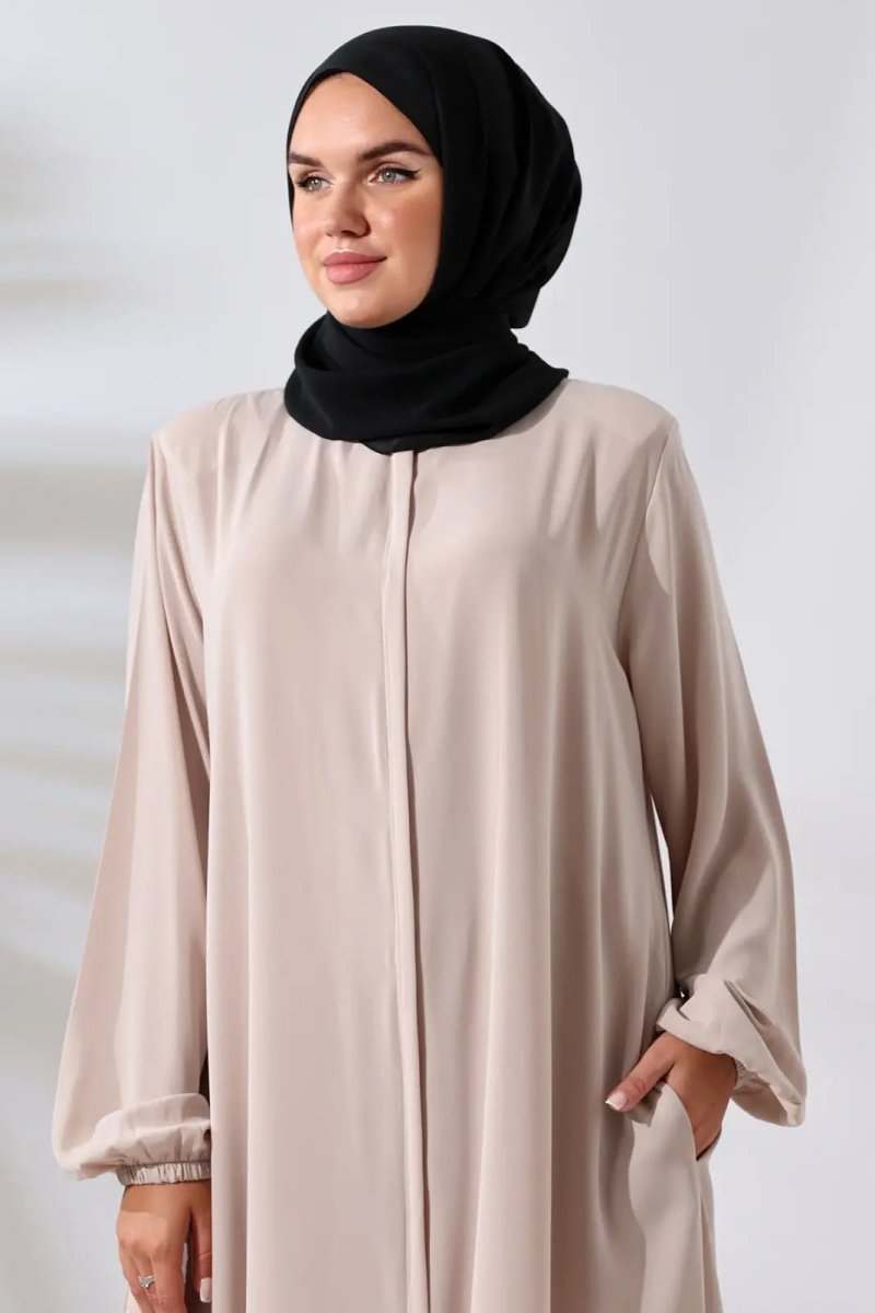 Women's Medina Silk Hajj and Umrah Hijab Two-Piece Set - Cream - ihvan