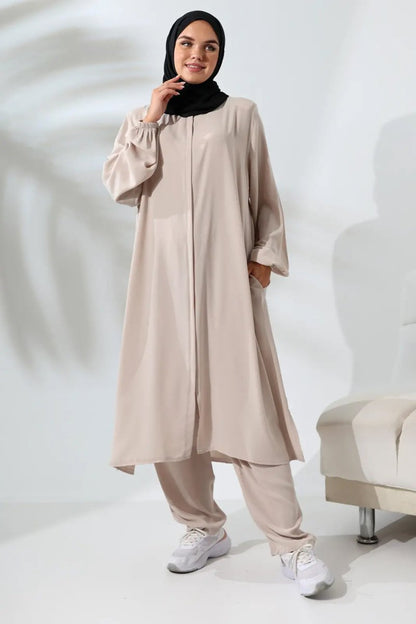 Women's Medina Silk Hajj and Umrah Hijab Two-Piece Set - Cream - ihvan
