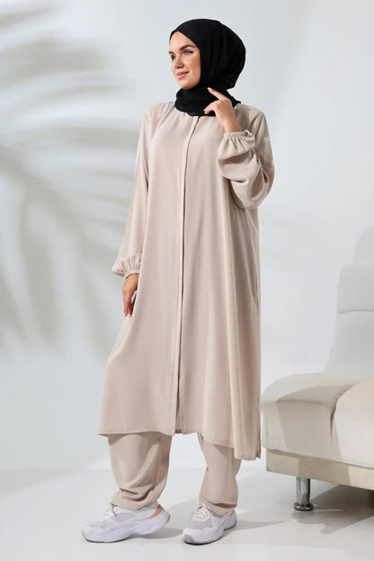 Women's Medina Silk Hajj and Umrah Hijab Two-Piece Set - Cream - ihvan