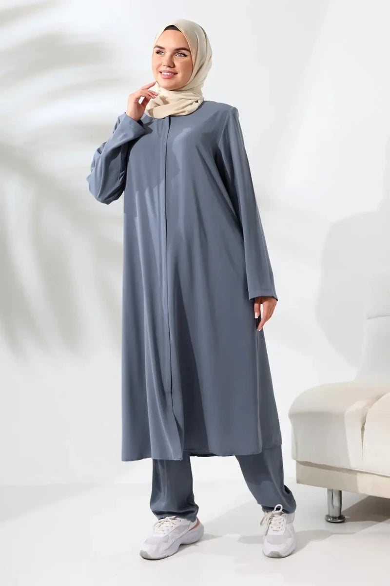 Women's Medina Silk Hajj and Umrah Hijab Two-Piece Set - Grey - ihvan