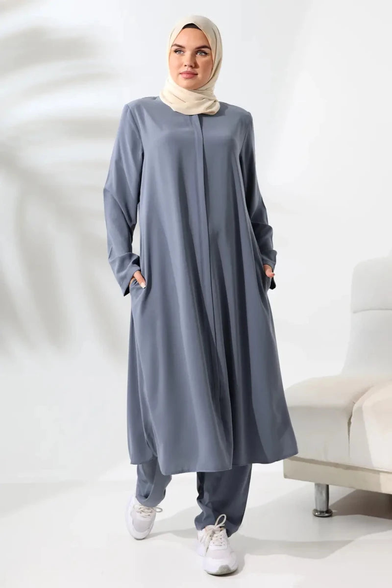 Women's Medina Silk Hajj and Umrah Hijab Two-Piece Set - Grey - ihvan