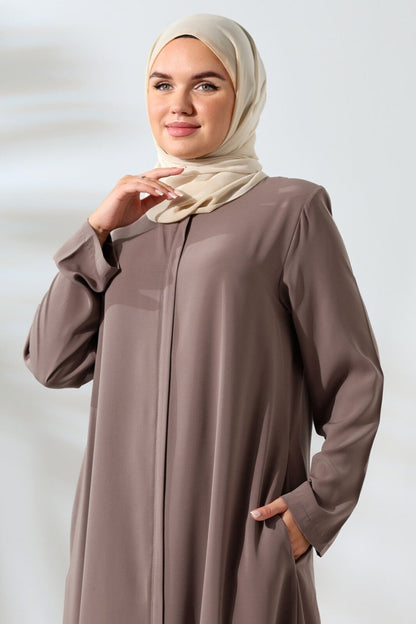 Women's Medina Silk Hajj and Umrah Hijab Two-Piece Set - Milky Coffee - ihvan