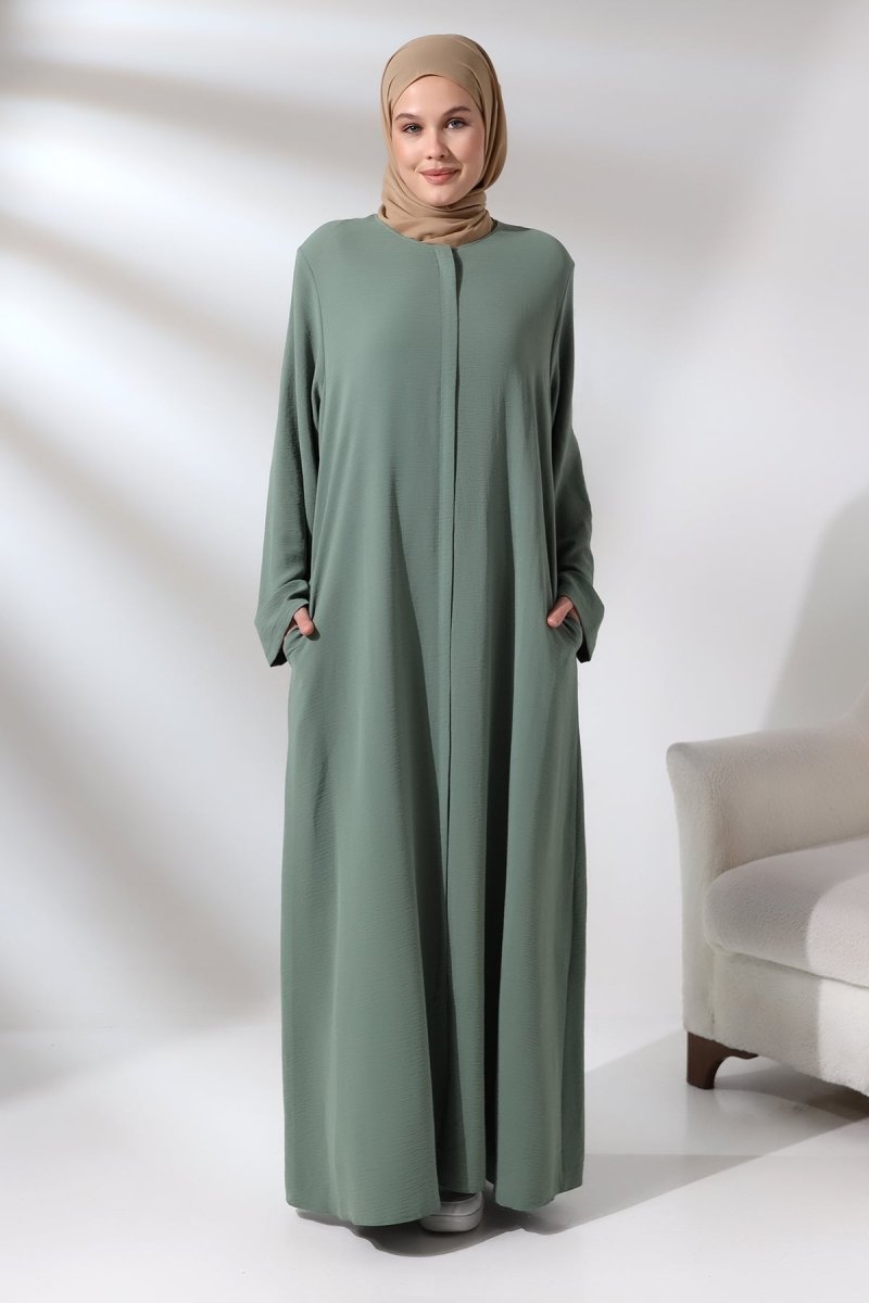 Women's Mint Aerobin Concealed Zipper Hajj & Umrah Outfit Modest Abaya - ihvan