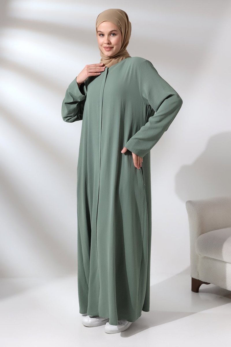 Women's Mint Aerobin Hidden Zipper Hajj and Umrah Outfit, Modest Abaya - ihvan
