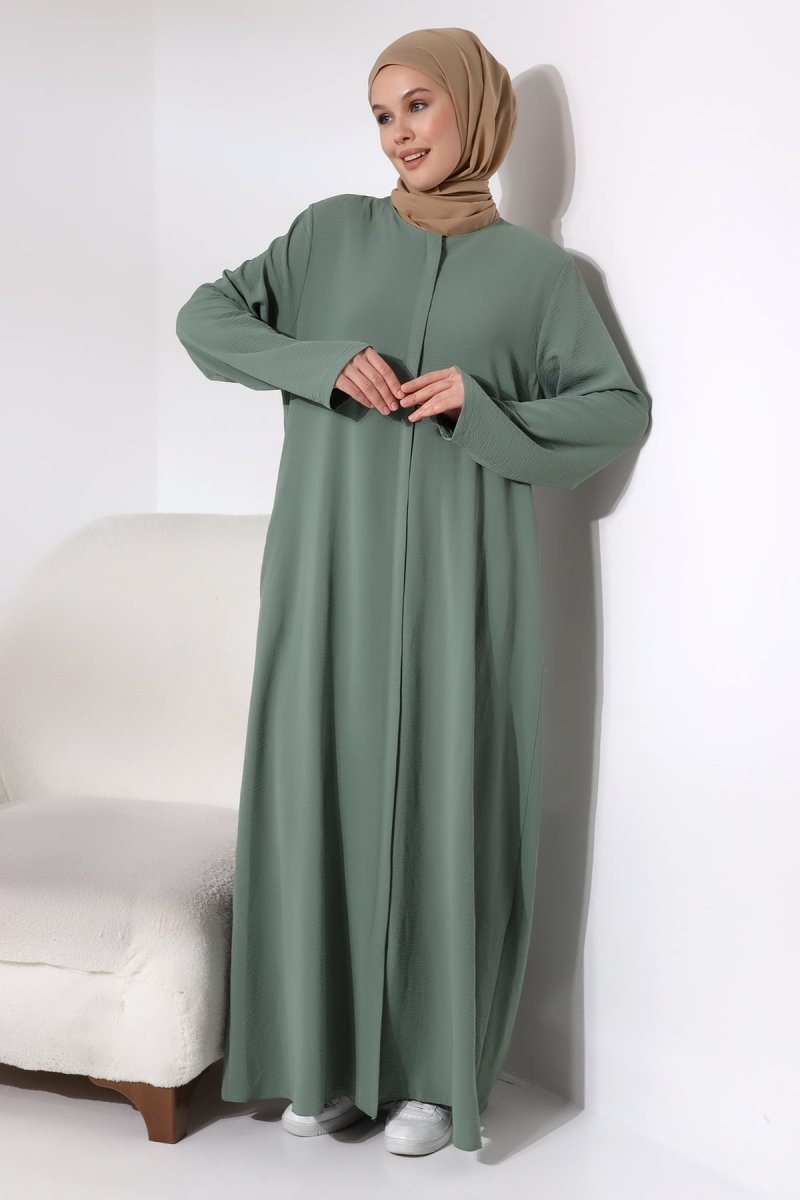 Women's Mint Aerobin Hidden Zipper Hajj and Umrah Outfit, Modest Abaya - ihvan
