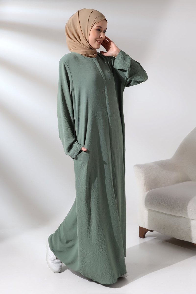 Women's Mint Aerobin Hidden Zipper Hajj and Umrah Outfit, Modest Abaya - ihvan