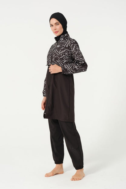 Women's Sleeveless Quick - Drying Full Coverage Hijab Swimsuit 22110 - 25 Black - ihvan