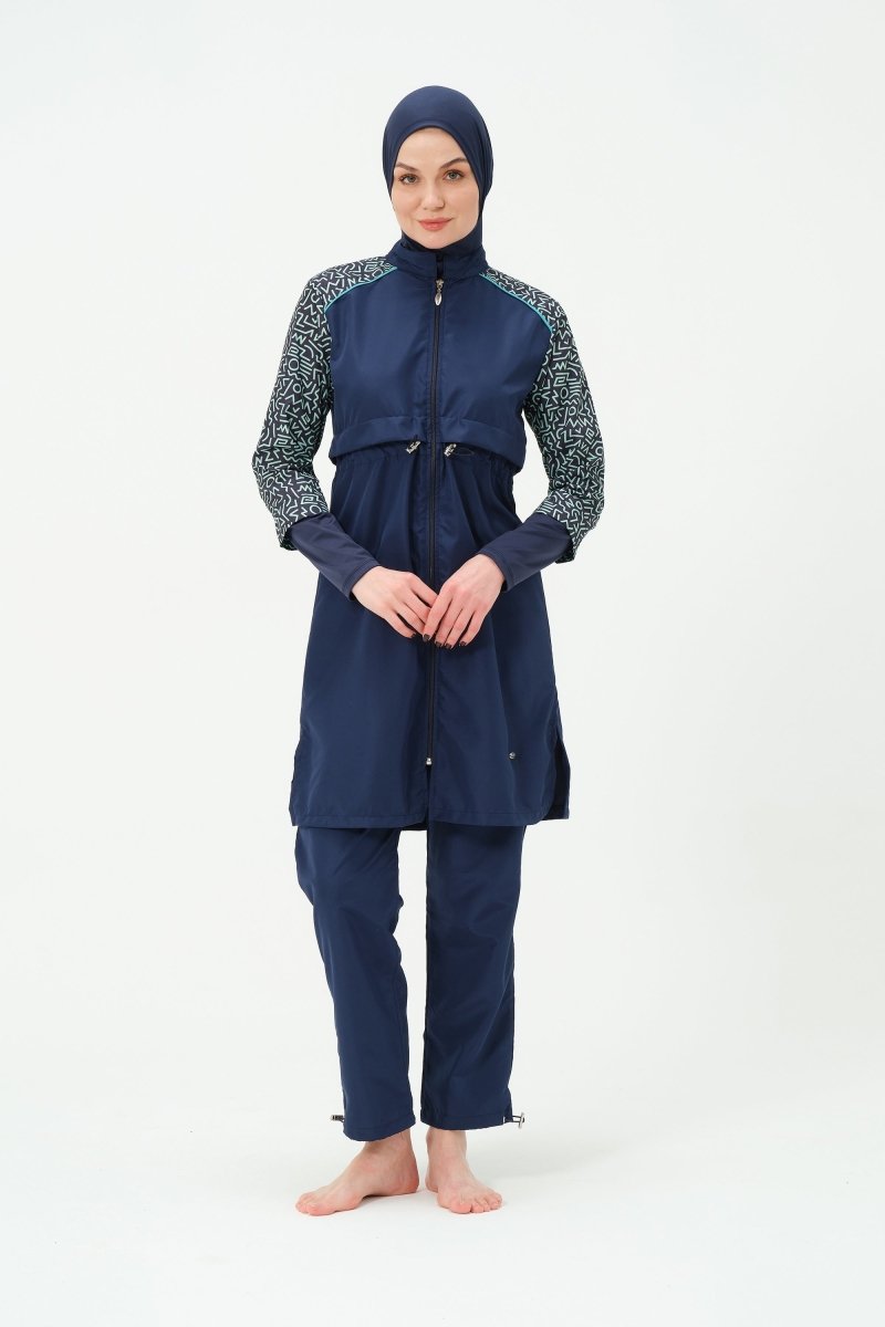 Women's Sleeveless Quick - Drying Full Coverage Hijab Swimsuit 22165 - 25 Dark Navy - ihvan