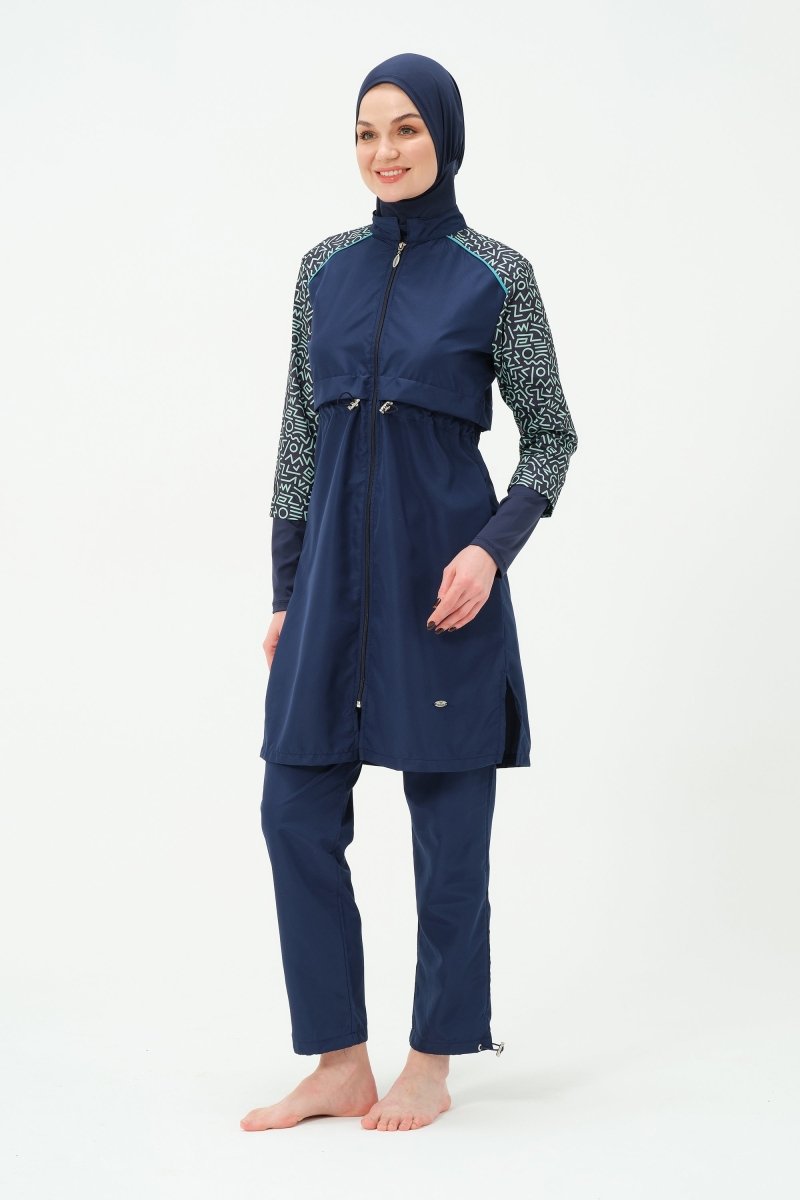 Women's Sleeveless Quick - Drying Full Coverage Hijab Swimsuit 22165 - 25 Dark Navy - ihvan
