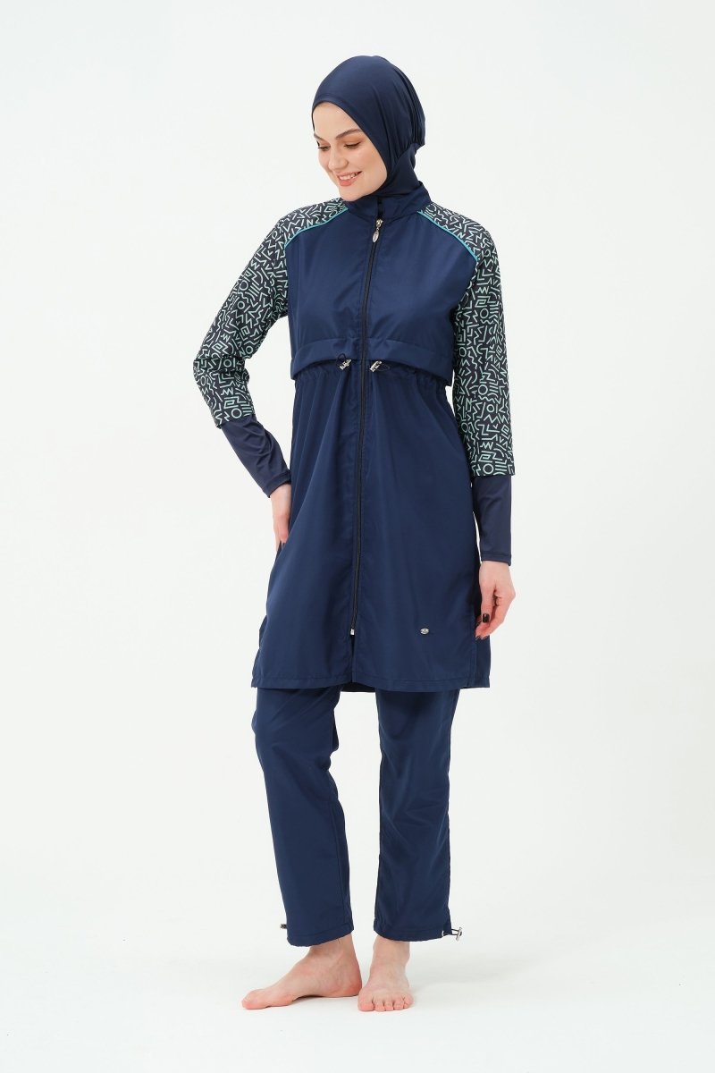 Women's Sleeveless Quick - Drying Full Coverage Hijab Swimsuit 22165 - 25 Dark Navy - ihvan