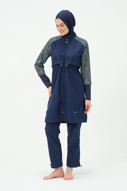 Women's Sleeveless Quick - Drying Full Coverage Hijab Swimsuit 22165 - 25 Dark Navy - ihvan