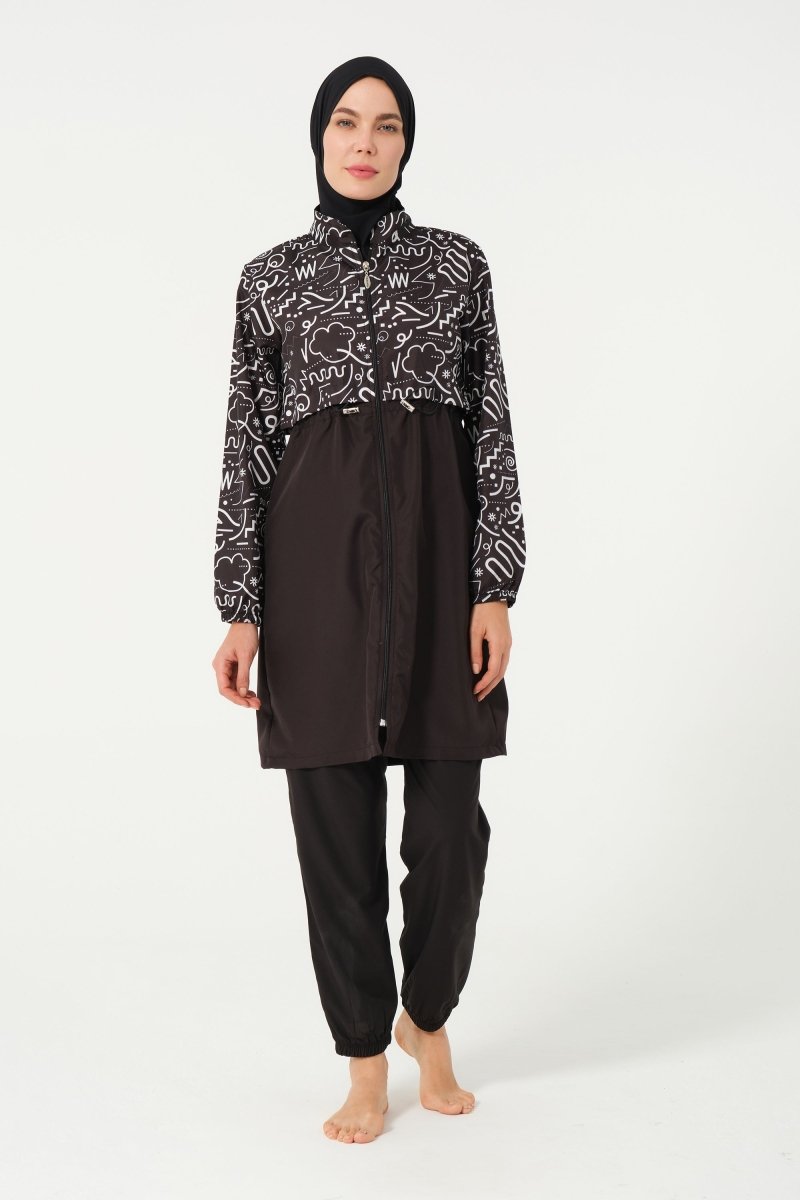 Women's Sleeveless Quick - Drying Plus Size Full Coverage Hijab Swimsuit 22110 - 25 - B Black - ihvan