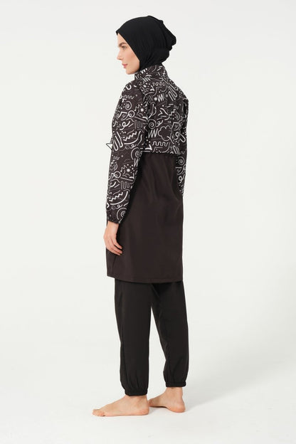 Women's Sleeveless Quick - Drying Plus Size Full Coverage Hijab Swimsuit 22110 - 25 - B Black - ihvan