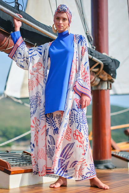 Yakamoz Patterned Belted Long Pareo 7052 - 26 Navy Blue - ihvan