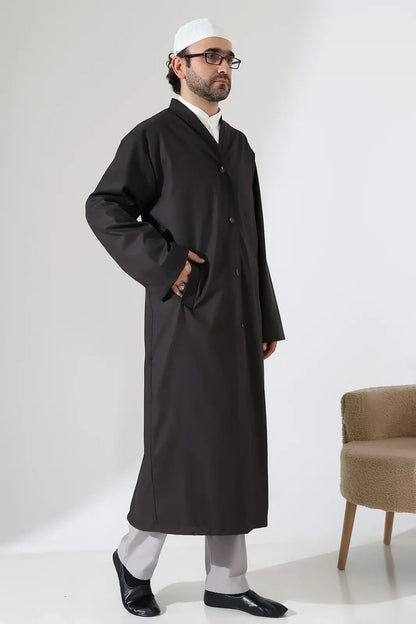Men’s Bukhara Collar Jubbah – Half-Lined Buttoned Islamic Robe