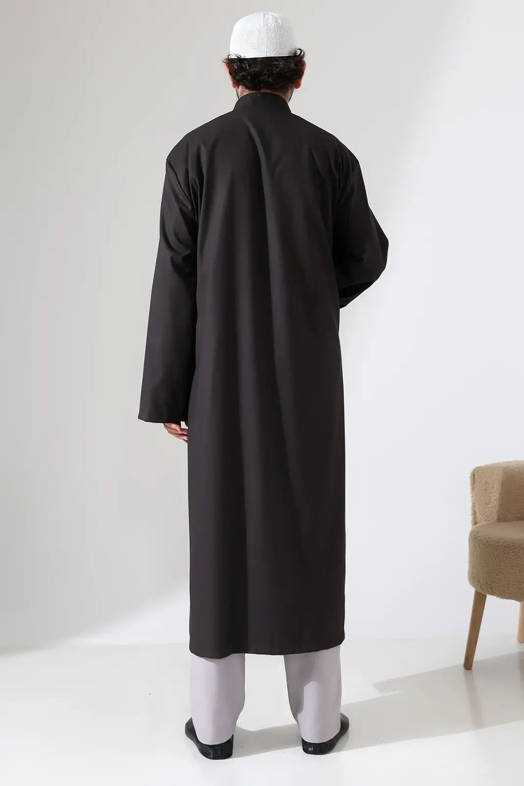 Men’s Bukhara Collar Jubbah – Half-Lined Buttoned Islamic Robe