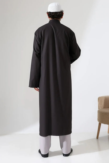 Men’s Bukhara Collar Jubbah – Half-Lined Buttoned Islamic Robe