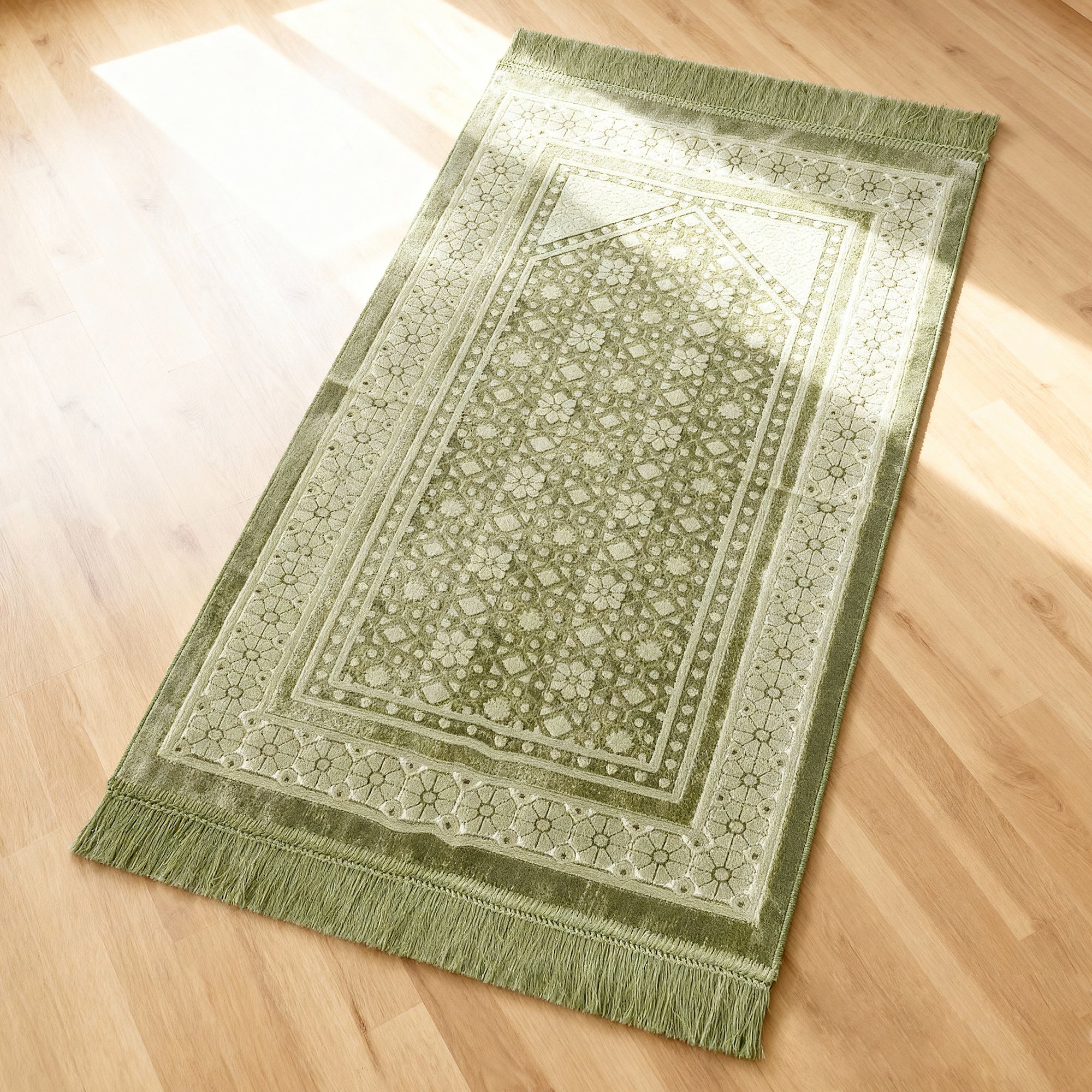 Premium Thick and Velvet Pearl Prayer Mat Islamic for Islamic Gifts Cream