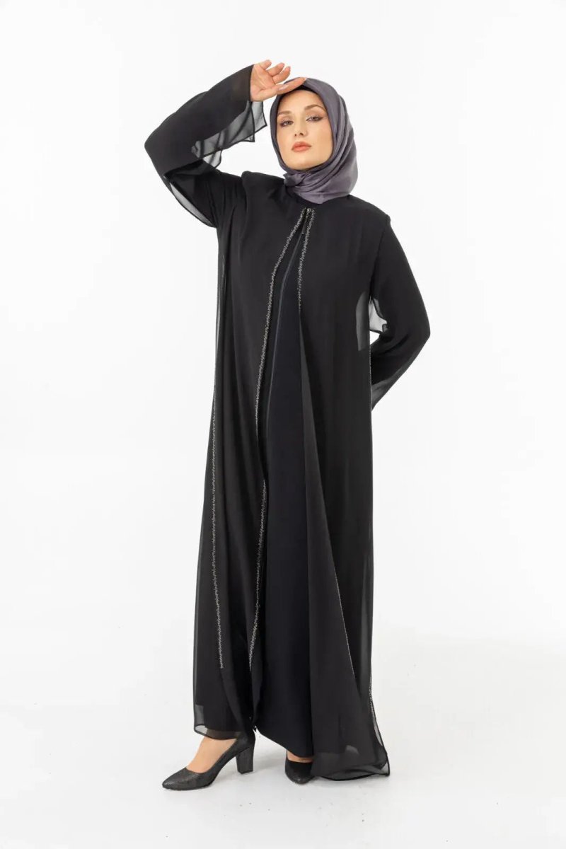 ZERENAY 5522 - 25 BLACK HOUNDSTOOTH JACQUARD ABAYA - ihvan