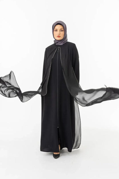 ZERENAY 5522 - 25 BLACK HOUNDSTOOTH JACQUARD ABAYA - ihvan