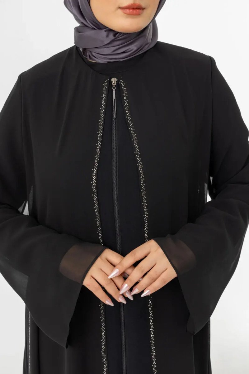 ZERENAY 5522 - 25 BLACK HOUNDSTOOTH JACQUARD ABAYA - ihvan