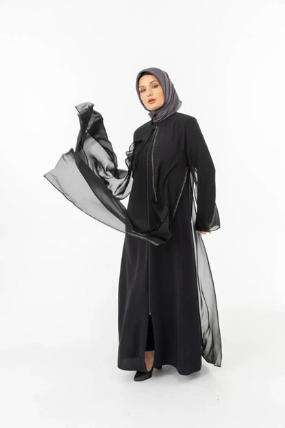 ZERENAY 5522 - 25 BLACK HOUNDSTOOTH JACQUARD ABAYA - ihvan