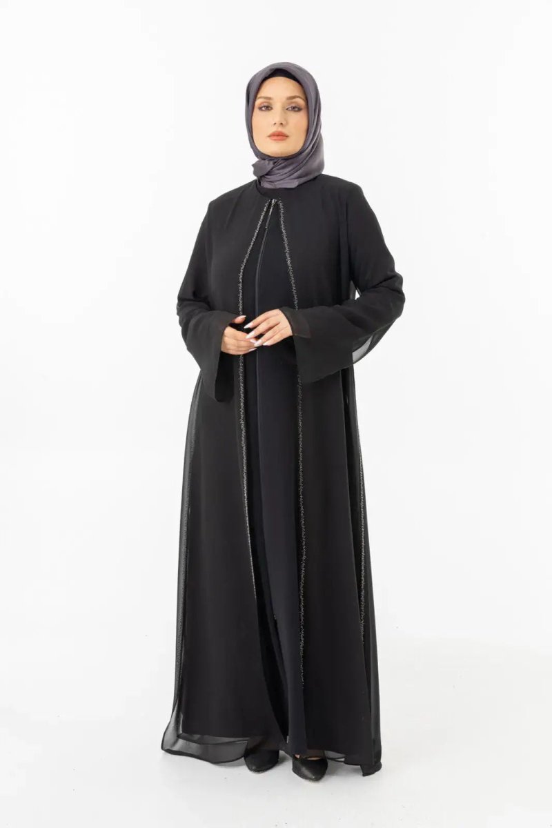 ZERENAY 5522 - 25 BLACK HOUNDSTOOTH JACQUARD ABAYA - ihvan