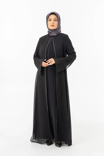 ZERENAY 5522 - 25 BLACK HOUNDSTOOTH JACQUARD ABAYA - ihvan