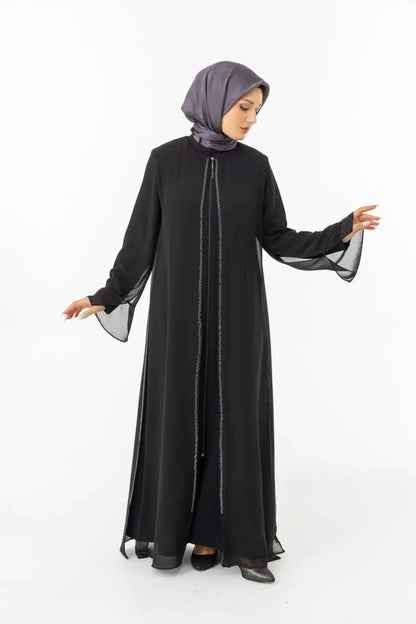 ZERENAY 5522 - 25 BLACK HOUNDSTOOTH JACQUARD ABAYA - ihvan
