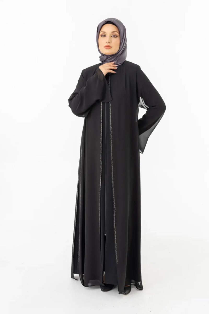 ZERENAY 5522 - 25 BLACK HOUNDSTOOTH JACQUARD ABAYA - ihvan